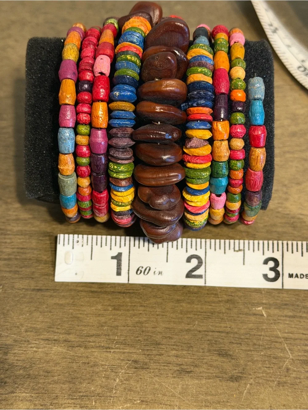 This Is A Multicoloured Wooden Beaded Coil Wrap Spiral Bracelet.